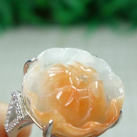 Certified Yellow 100% natural A jadeite jade Ring~Rich Flower 戒指 - Picture 4 of 12